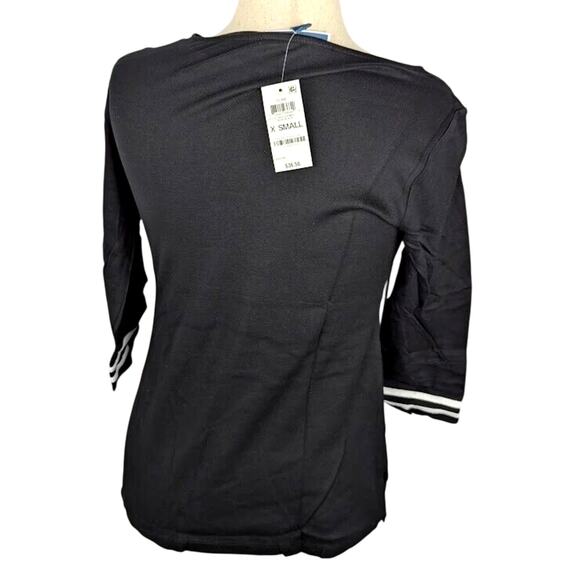 Karen Scott Contrast-Trim Tunic‎ Deep Black White Top Women's Size XS - Picture 2 of 3